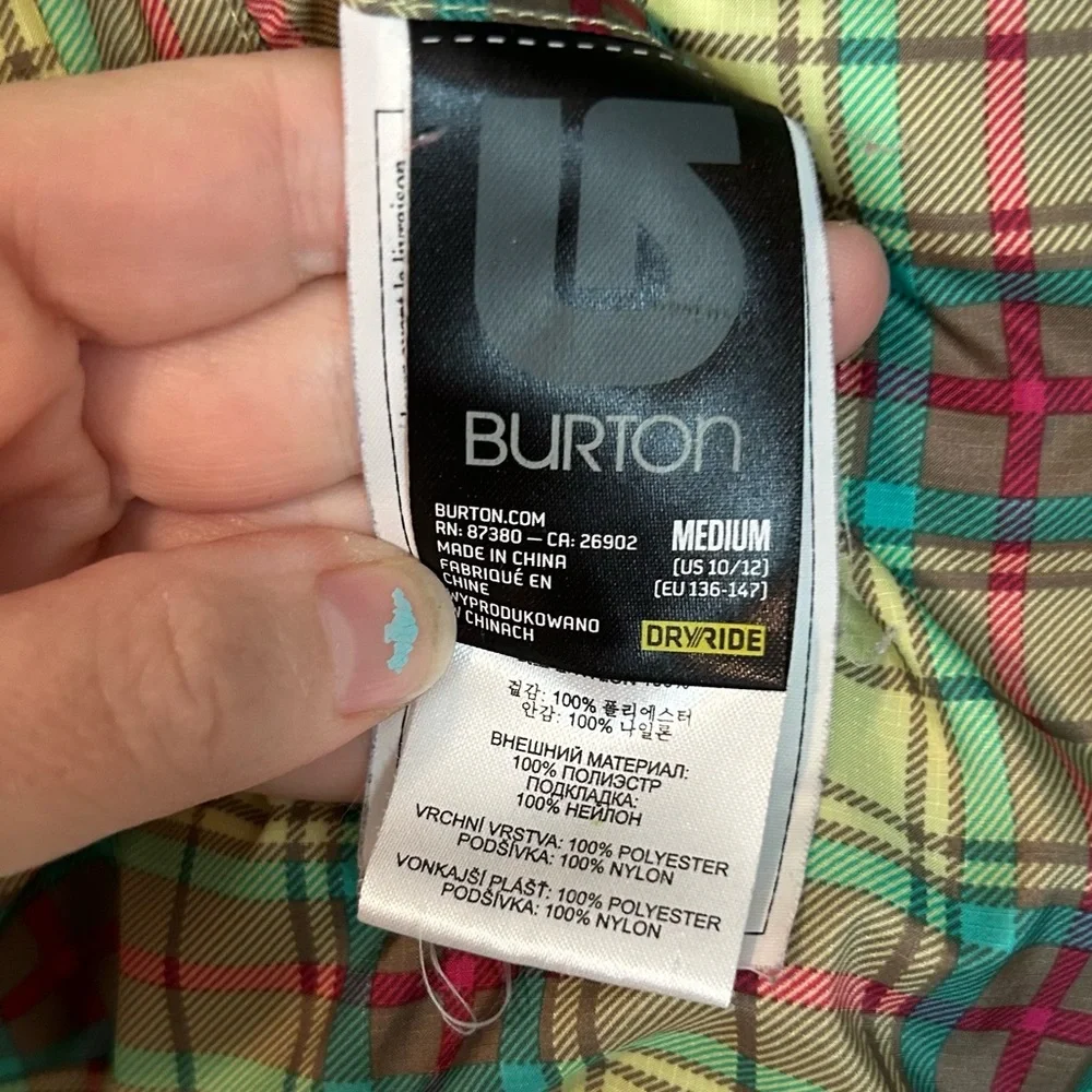 Burton Plaid and Teal Reversible Jacket Fall Kid Sz Medium Yellow Accent Zipper